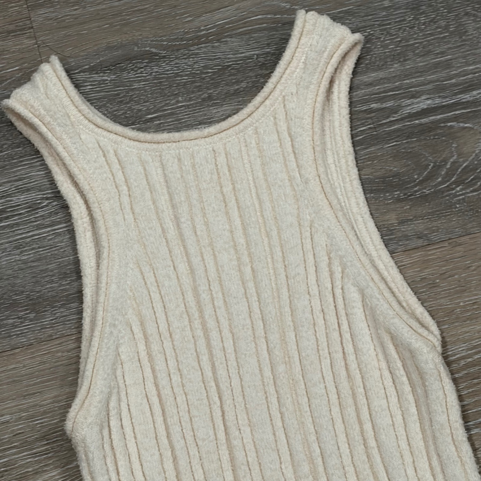 Anthropologie Cream Ribbed Knit Tank Top Scoop Neck Cotton Blend Womens M